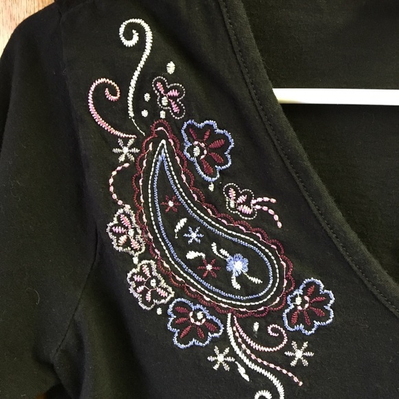 Samanthas Long Sleeve Black Embroidered Shirt Top - Picture 3 of 5